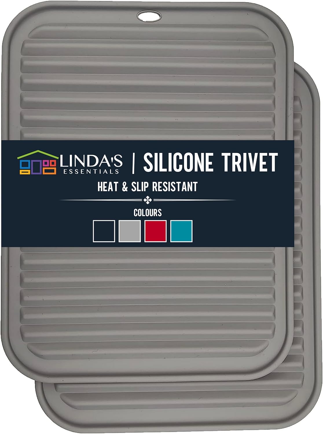 Silicone Trivets | Heat-Resistant Pot Holders for Hot Dishes - 2 Pack (9 x 12 Inch) - Grey Counter Mats