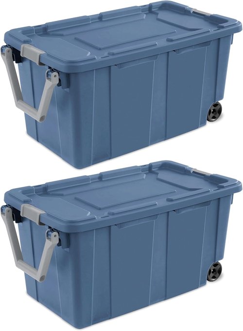 Heavy-Duty Wheeled Storage Totes - Blue Industrial Containers with Latching Lid | 40 Gallon Capacity, 2 Pack