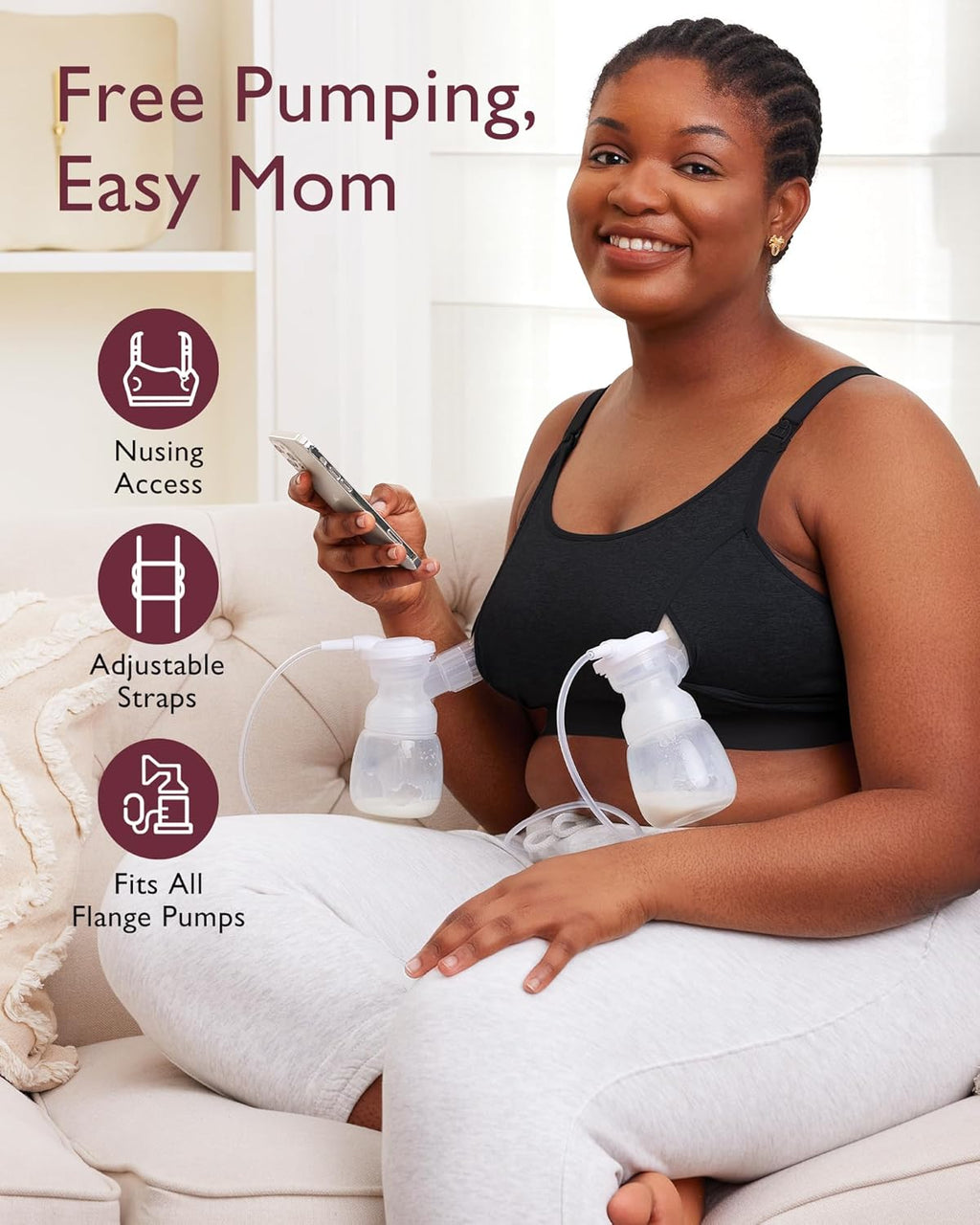 Momcozy Hands-Free Pumping Bra - Adjustable Nursing & Pumping Bra for Comfort and Convenience