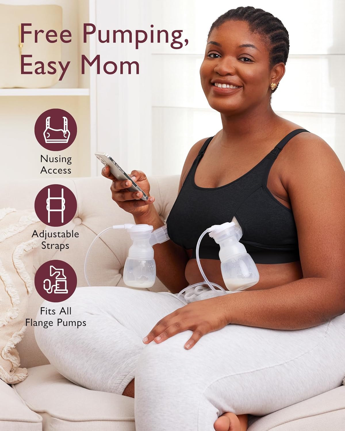 Momcozy Hands-Free Pumping Bra - Adjustable Nursing & Pumping Bra for Comfort and Convenience