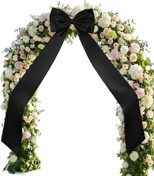 Giant Bow Decoration | Double Layer Satin Bow for Weddings & Parties - Black, 71x18 Inch