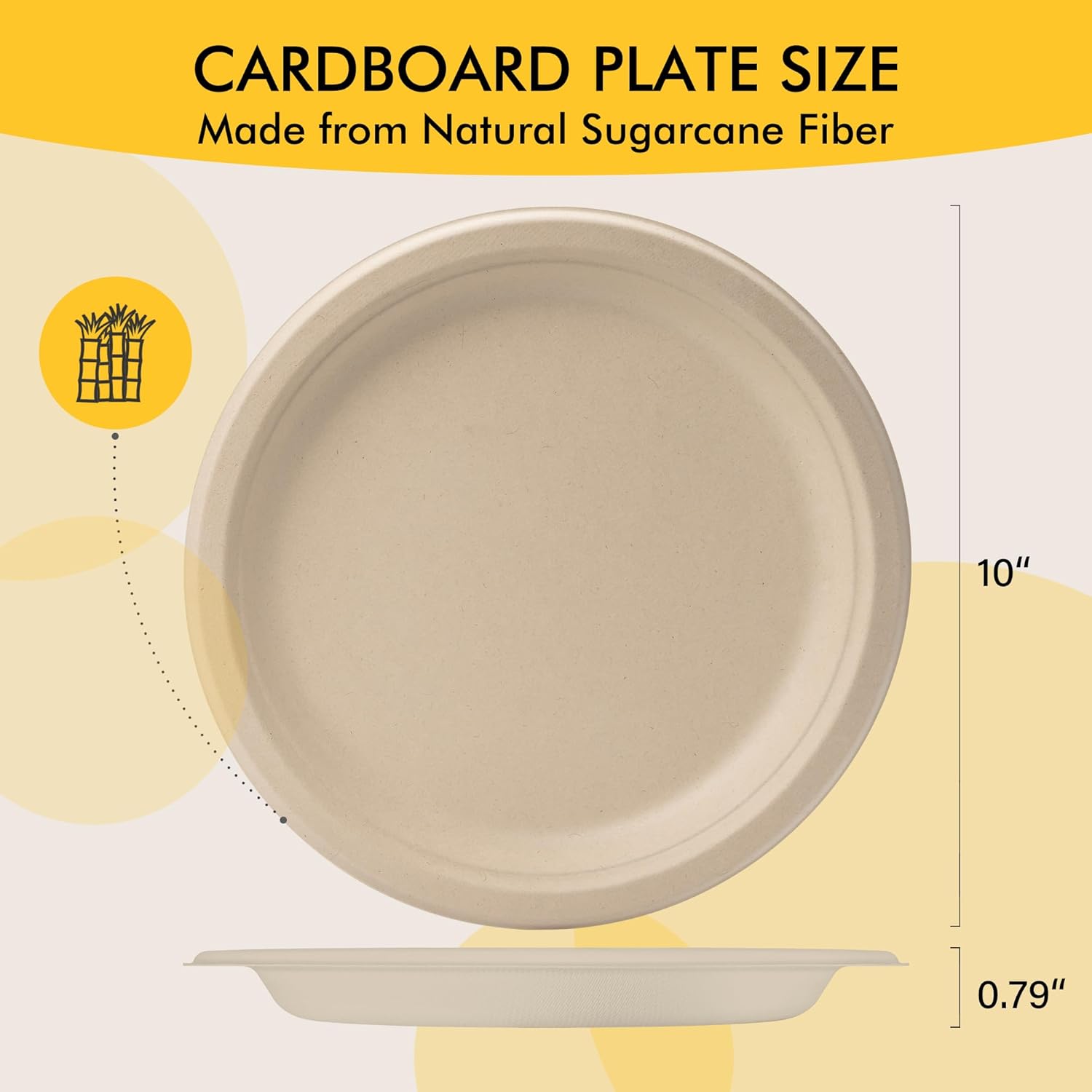 RACETOP Compostable Paper Plates - 10 Inch Heavy Duty Biodegradable Plates | 150 Pack, Unbleached Brown