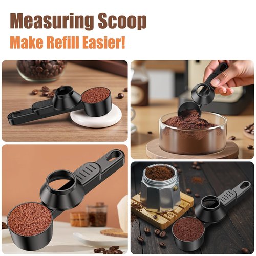 CAPMESSO Coffee Scoop & Funnel for Reusable K Cup Refillable Coffee Pods: 2 Tablespoon Coffee Measuring Scoop - Easy Slide Scoop for Ground Coffee, Protein Powder, Tea without Spilling (1 Pack)