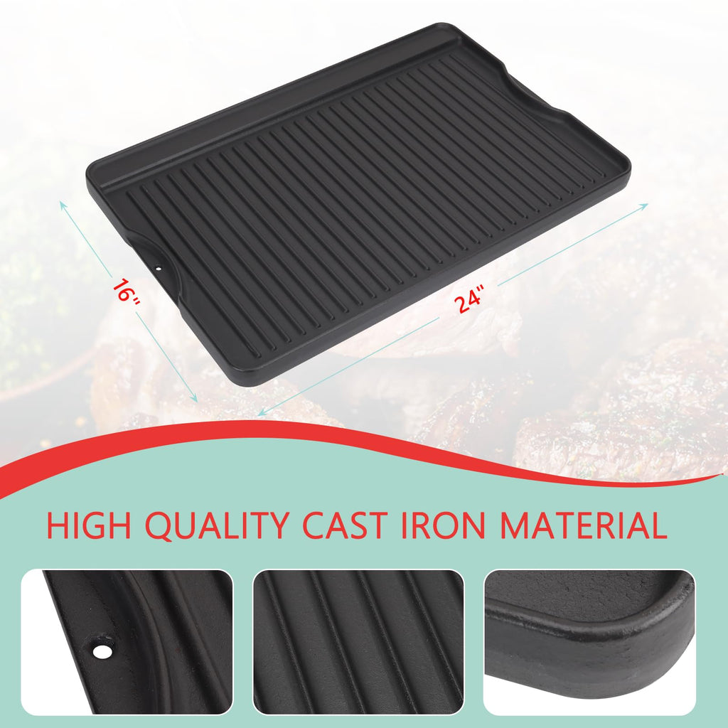 WEBROIL 24" X 16" Reversible Cast Iron Griddle for Camp Chef, Flat Top Plate for Gas/Stove/Charcoal/Propane Grill, Universal 4 Burner Stove Top Griddle for Outdoor Cooking & Camping Accessories