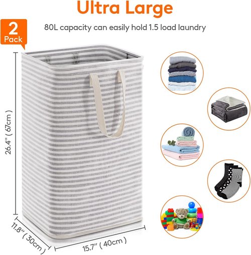 Lifewit Laundry Basket - 80L Collapsible Hamper with Reinforced Handles | Waterproof Grey Design