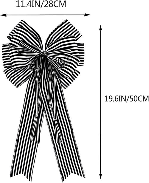 Hongsome Halloween Bows - 2 Pack Black & White Stripe Decor for Wreaths & Tree Toppers | 12” x 20”