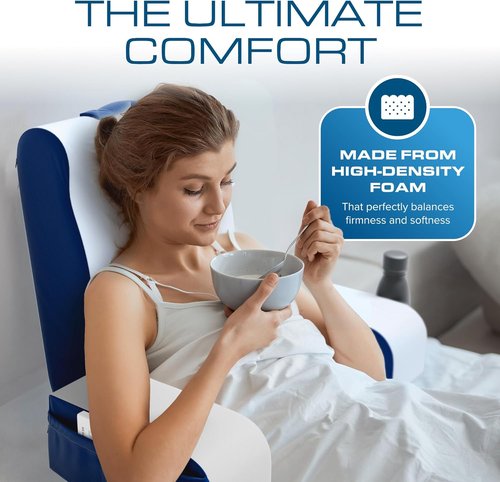 Kolbs Wedge Reading Pillow - Plush Backrest Cushion with Arms for Comfort | 19" Blue Bed Chair