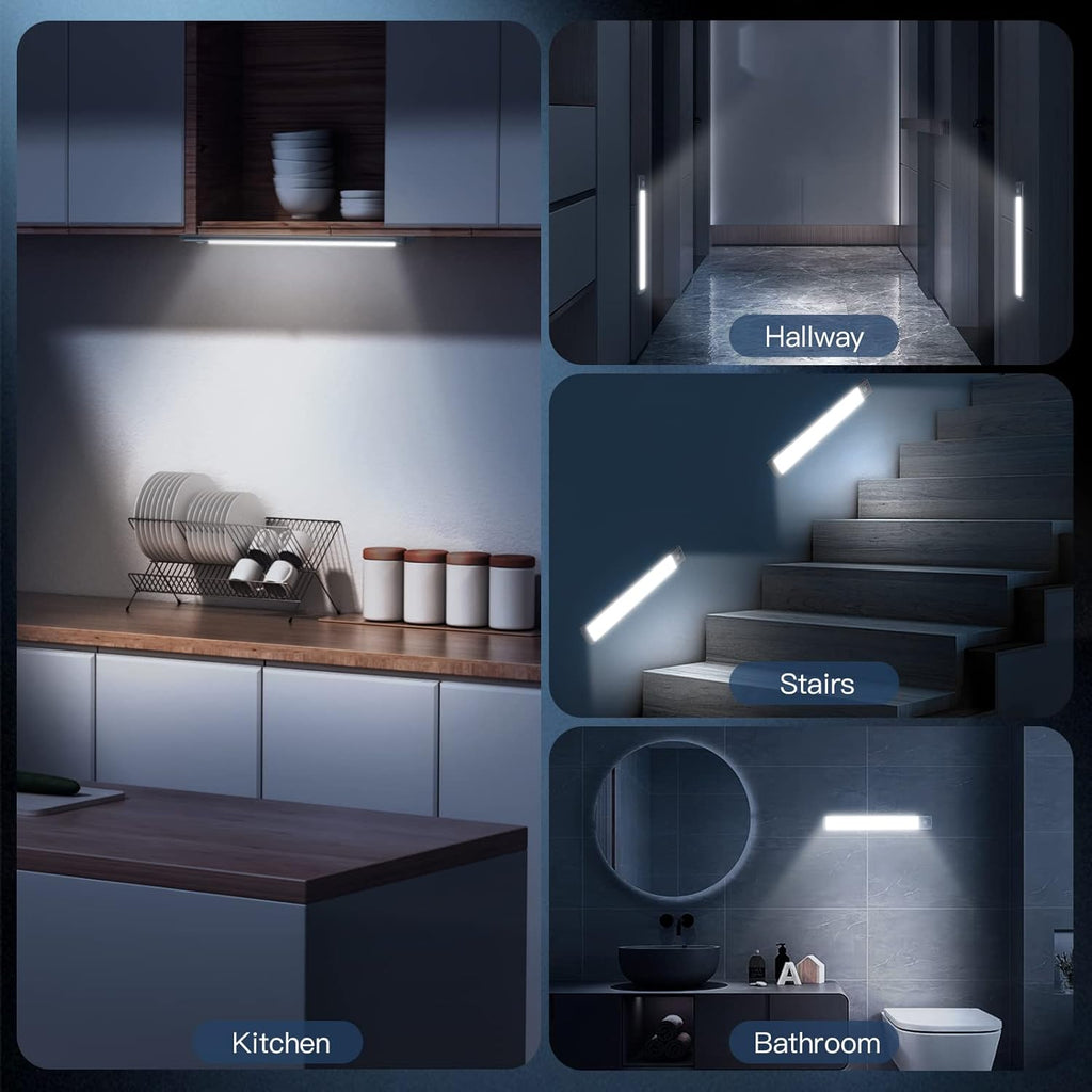 MCGOR 10-Inch Under Cabinet Lighting - 2 Pack Rechargeable Motion Sensor Lights | Dimmable Magnetic Indoor Closet Lights for Kitchen & Stairs