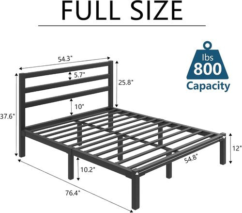 LoVinson Full Size Bed Frame - Heavy Duty Metal Platform with Under Bed Storage | Easy Assembly, Black