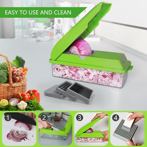 LHS Professional Vegetable Chopper - 5-in-1 Food Slicer & Dicer with Storage Containers | Green