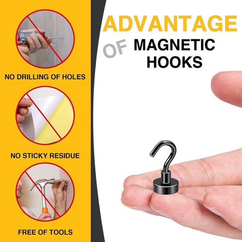 DIYMAG Magnetic Hooks - Heavy Duty 30lbs+ Garage & Kitchen Hooks | 60 Pack Black Magnets