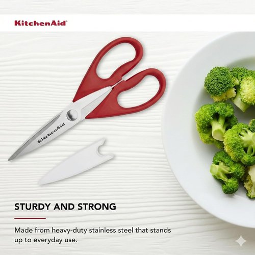 KitchenAid Kitchen Shears - Durable Stainless Steel Scissors with Soft Grip Handle | 8.72 Inch, Red