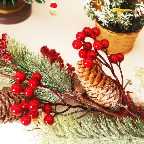 Fangoo 20 Pack Artificial Red Berry Picks - 7 Inch Burgundy Berries for Christmas Decor | Wreaths & Crafts