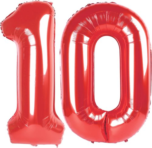 Big Number Balloon 10th Birthday Decorations - 40 Inch Red Foil Balloon for Men & Women