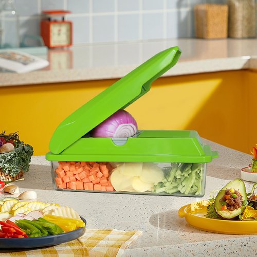 LHS Professional Vegetable Chopper - 5-in-1 Food Slicer & Dicer with Storage Containers | Green