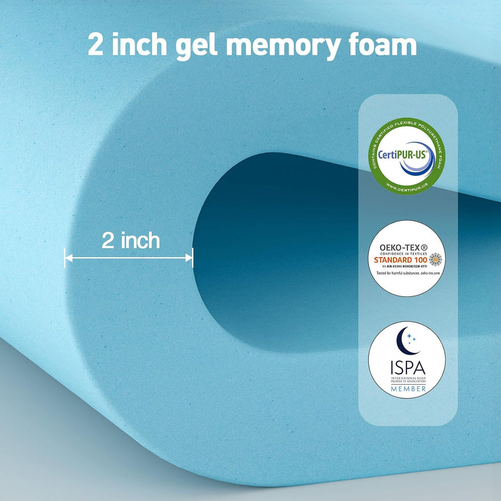 Skiennix Dual Layer Memory Foam Mattress Topper - 3 Inch Cooling Gel & Pillow Top | Twin Size, Deep Pocket 8-21 Inch