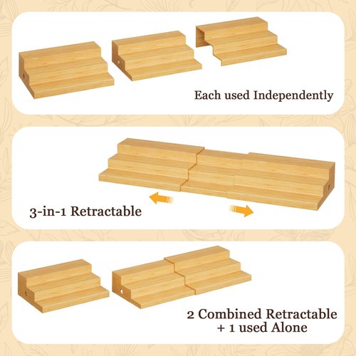 NuoyuanShen Extra-Long Expandable Bamboo Can Rack for Pantry – 3-Tier Adjustable Pantry Can Organizer, Large Capacity Holds up to 45 Cans, Pantry Shelf & Countertop Storage (Patent Pending)