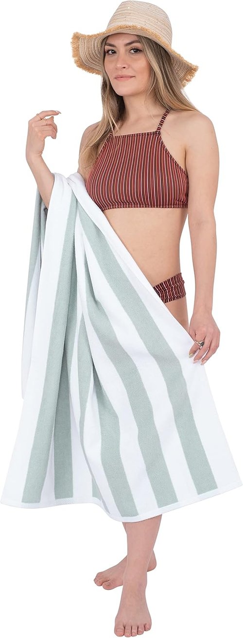 Cotton Paradise Cabana Stripe Beach Towels - Extra Large 30x60 Inches, Soft & Quick Dry, Mint (4 Pack)