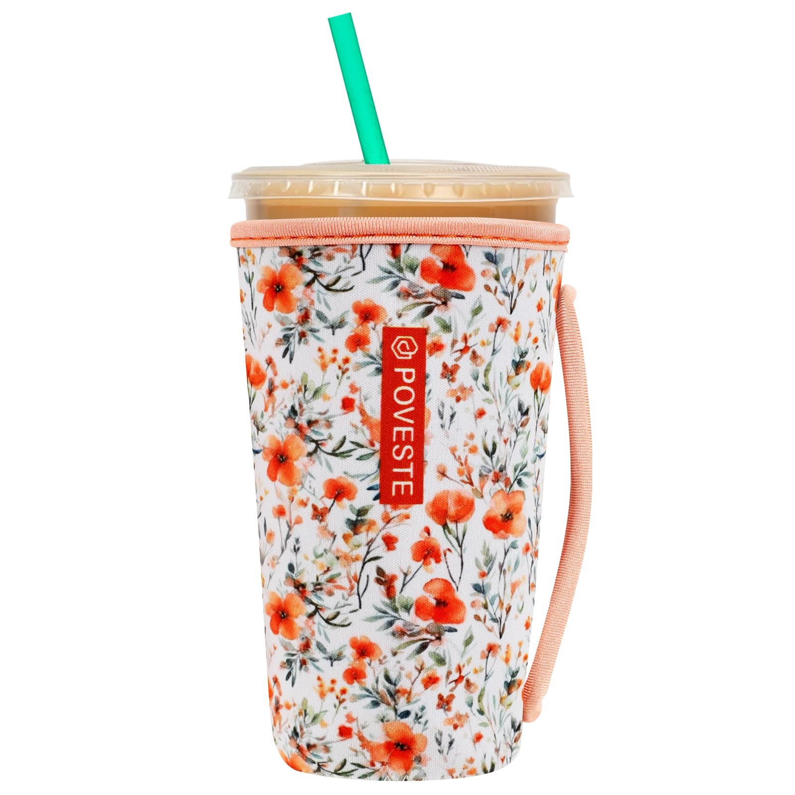Reusable Neoprene Insulator Sleeve for Iced Coffee & Cold Soda, Coffee Sleeves for Iced & Hot Drinks, Cold Beverage Cooler Compatible with Starbucks, Dunkin (Flower Power, Large: 32oz)
