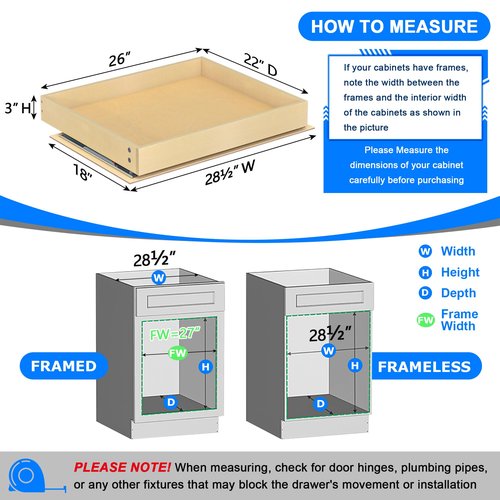 WelFurGeer Soft Close Pull Out Cabinet Organizer, 26" W x 22" D Pull Out Drawer for Cabinet, Bottom Mount Pull Out Drawers for Kitchen Cabinets, Smooth Slide-Out Shelves for Home Kitchen Organization