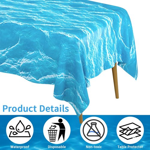 Hisxierng 3 Pcs Ocean Waves Tablecloth Plastic 54 x 108 Inch Ocean Water Table Cover Blue Under The Sea Pool Beach Birthday Party Decorations Shower Supplies Beach Backdrop Ocean Decor