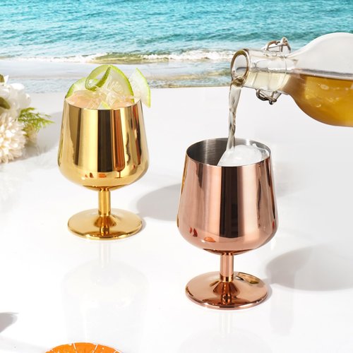 SuperCook 12oz Cognac Snifter Glasses, Brandy Snifters Set of 6, Snifter Glasses, Stemmed Whiskey Glasses, 18/10 Stainless Steel, Dishwasher Safe, Ideal Gift for Wine Lover, Rose Gold