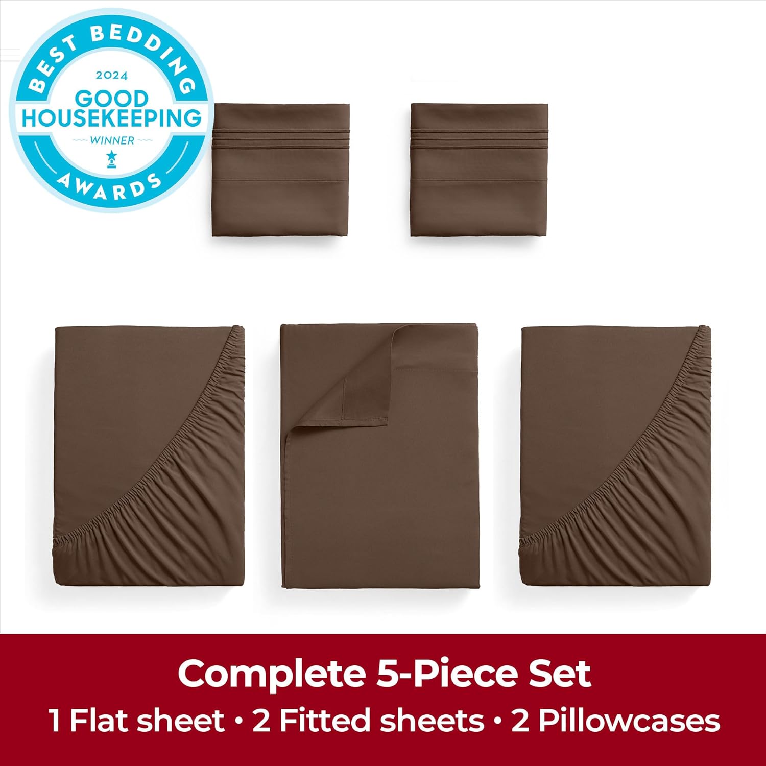 Mellanni Extra Deep Split King Sheets - Hotel Luxury, Ultra Soft & Cooling Bedding - 5 PC Set in Brown
