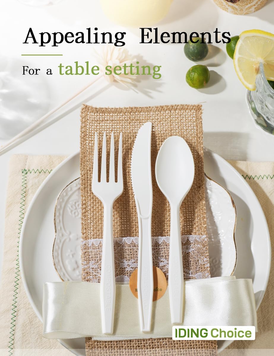 Skiennix 380 Count Heavy Duty Compostable Cutlery Set - Eco-Friendly Silverware for Events | Forks, Spoons & Knives
