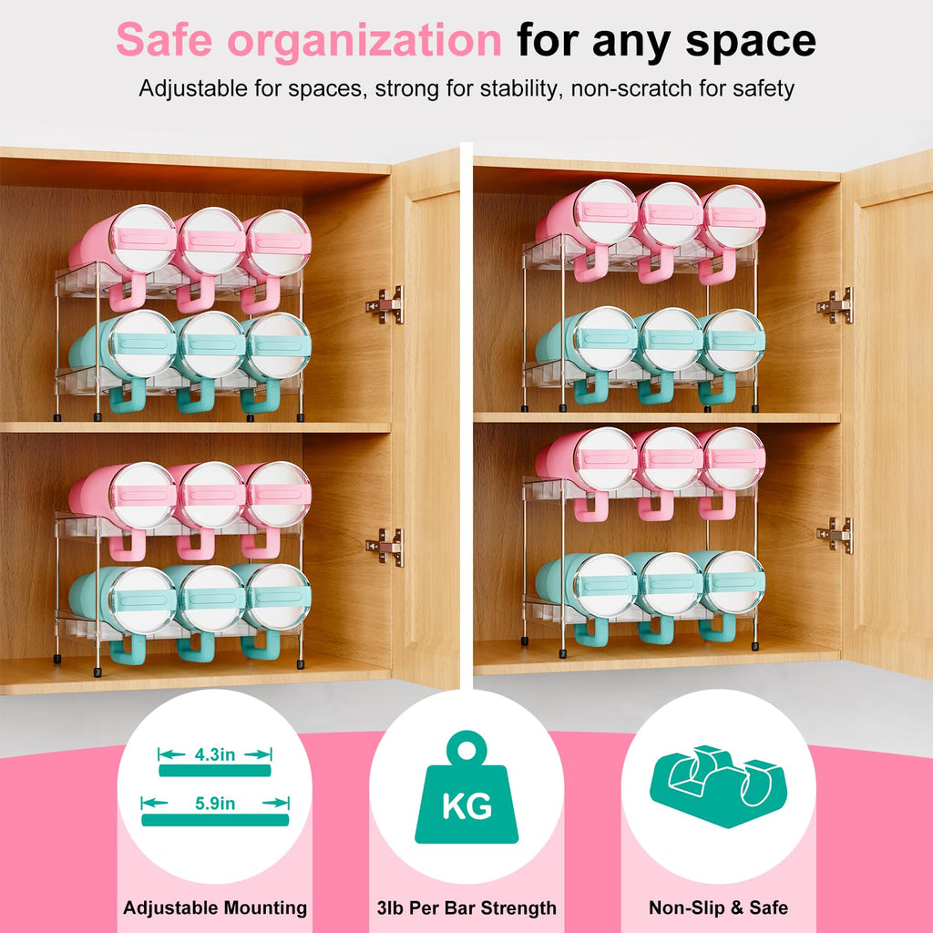Reusable Stackable with Handle Compartment Water Bottle Tumbler Organizer for Stanley 40oz with Handle Cup, Stanley Accessories for Pantry, Cabinet & Kitchen Organization and Storage,2 Tier Hold 6