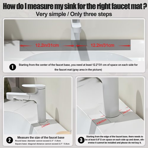 Stone Faucet Mat For Kitchen Sink, 23.6" Diatomite Quick Drying Stone Mat For Kitchen Sink, Sink Splash Guard, Super Absorbent, Sink Stone Quick Dry Around Faucet For Bathroom Counter (White)