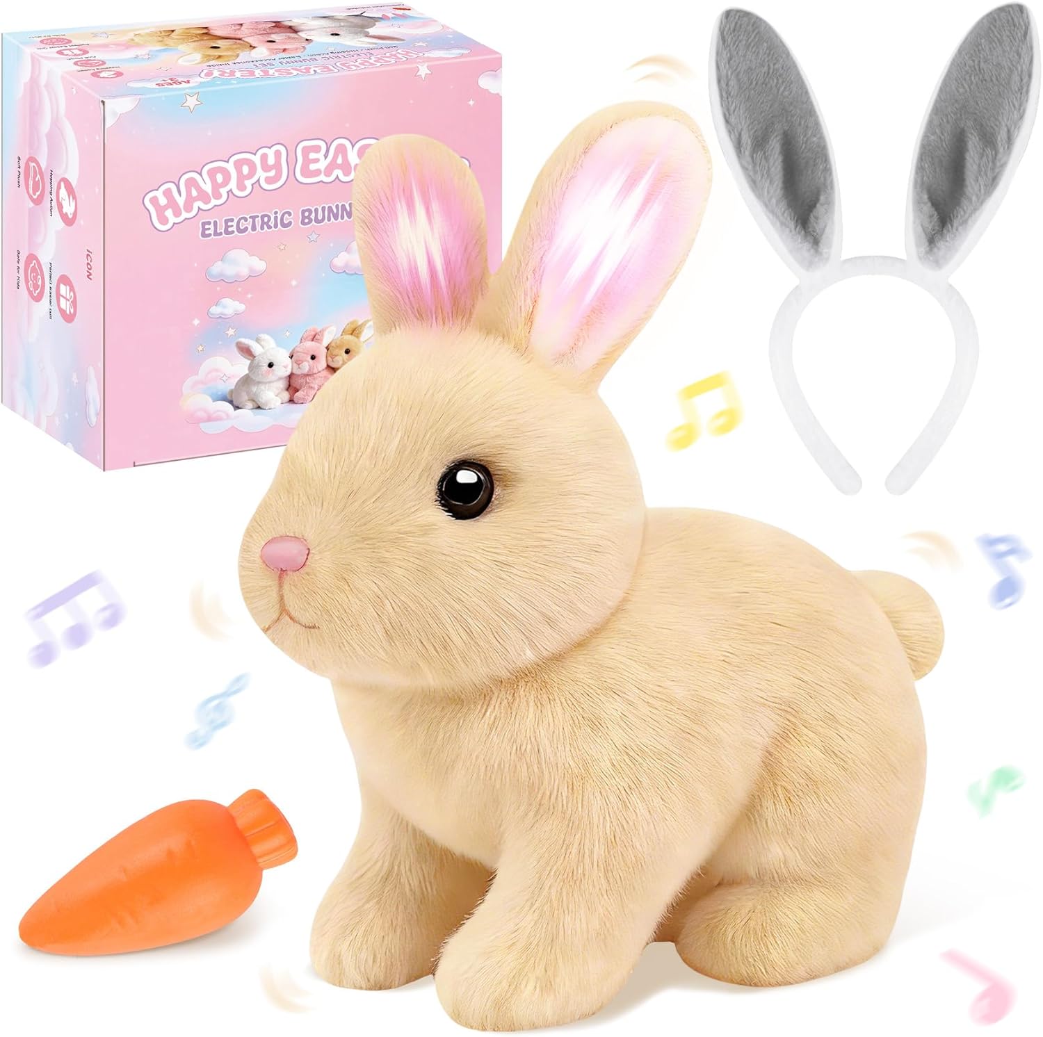 Skiennix Realistic Bunny Toy - Interactive Hopping Rabbit Set with Sounds & Headband | Brown