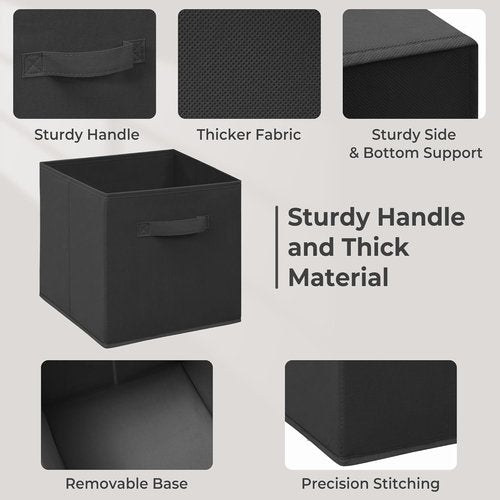 Easi 11-Inch Cube Storage Bins - Collapsible Fabric Organizers with Handles | Black Storage Baskets for Closet & Shelf