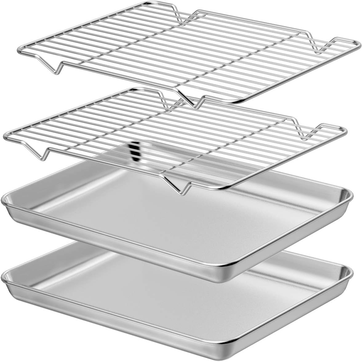 Wildone Baking Sheet Set - Stainless Steel Cookie Pan with Cooling Racks | 2 Sheets + 2 Racks, 10 x 8 x 1 Inch, Non-Toxic & Easy Clean
