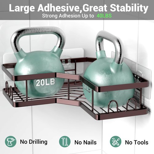 AKTECKE Corner Shower Caddy Organizer - Adhesive No-Drill Rack for Bathtub | 3-Pack Rustproof Shelves