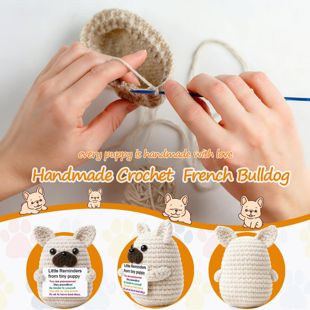 Mini Crochet French Bulldog Gifts for Teacher Appreciation Graduation,Emotional Support Stress Relief Crochet French Bulldog Gift for Dog Mom Dad Friends Nurses,Handmade Positive Frenchie Desk Decor