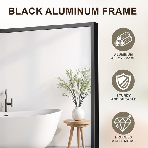 FICTOR Bathroom Vanity Mirror - Shatterproof & Anti-Rust Black Rectangle | 36" x 24" Wall Mount for Home Decor