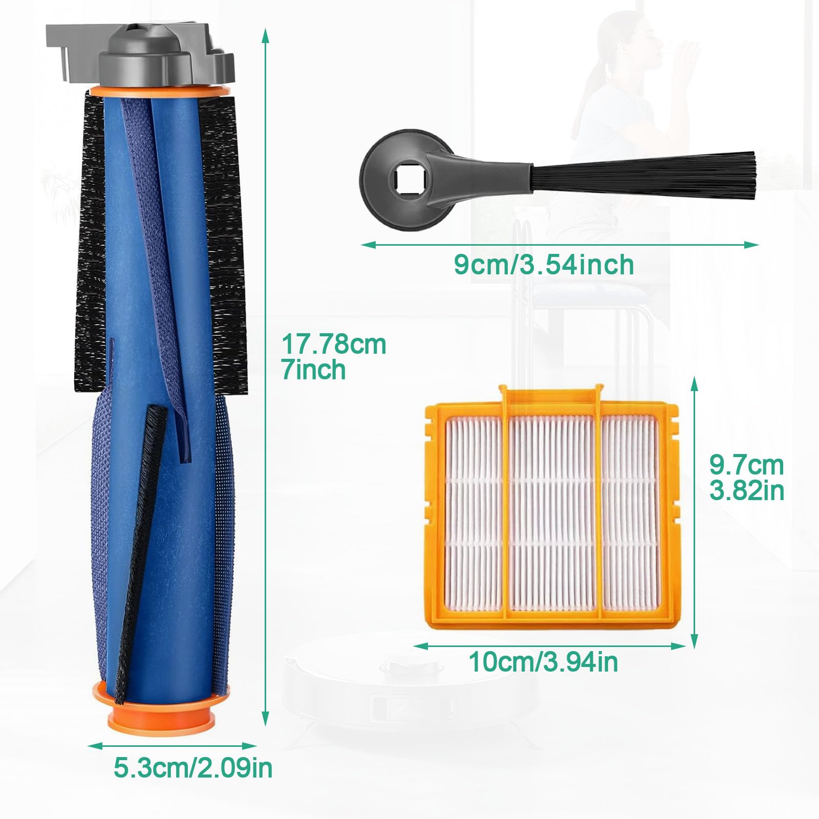 Replacement Parts for Shark AI AV2501S AV2501AE RV2502AE RV2410WD RV2620WD AV2510AOUS Robot Vacuum Accessories, Main Roller Brush, 4 Side Brush, 2 HEPA Filters