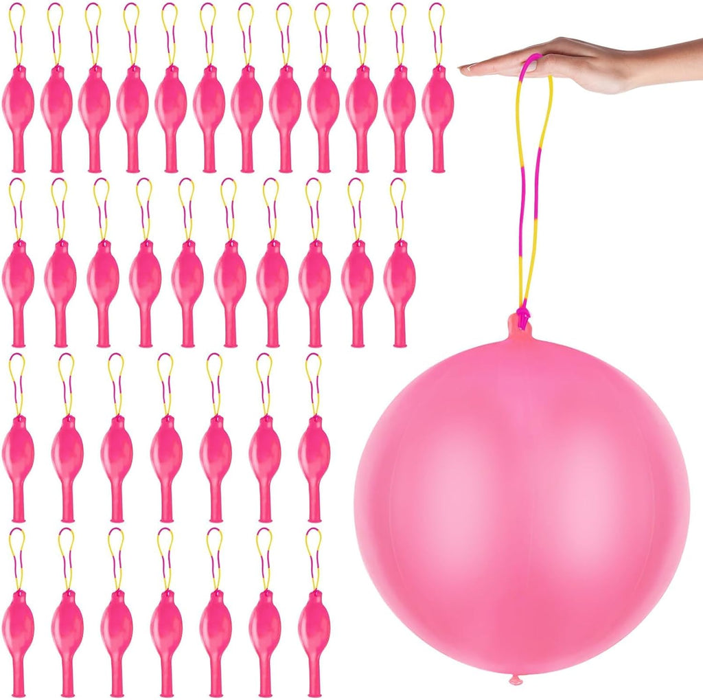 Skiennix 36 Pcs Pink Punch Balloons - Easy Grip Rubber Band Handle | Perfect for Kids’ Birthday Parties & Outdoor Fun