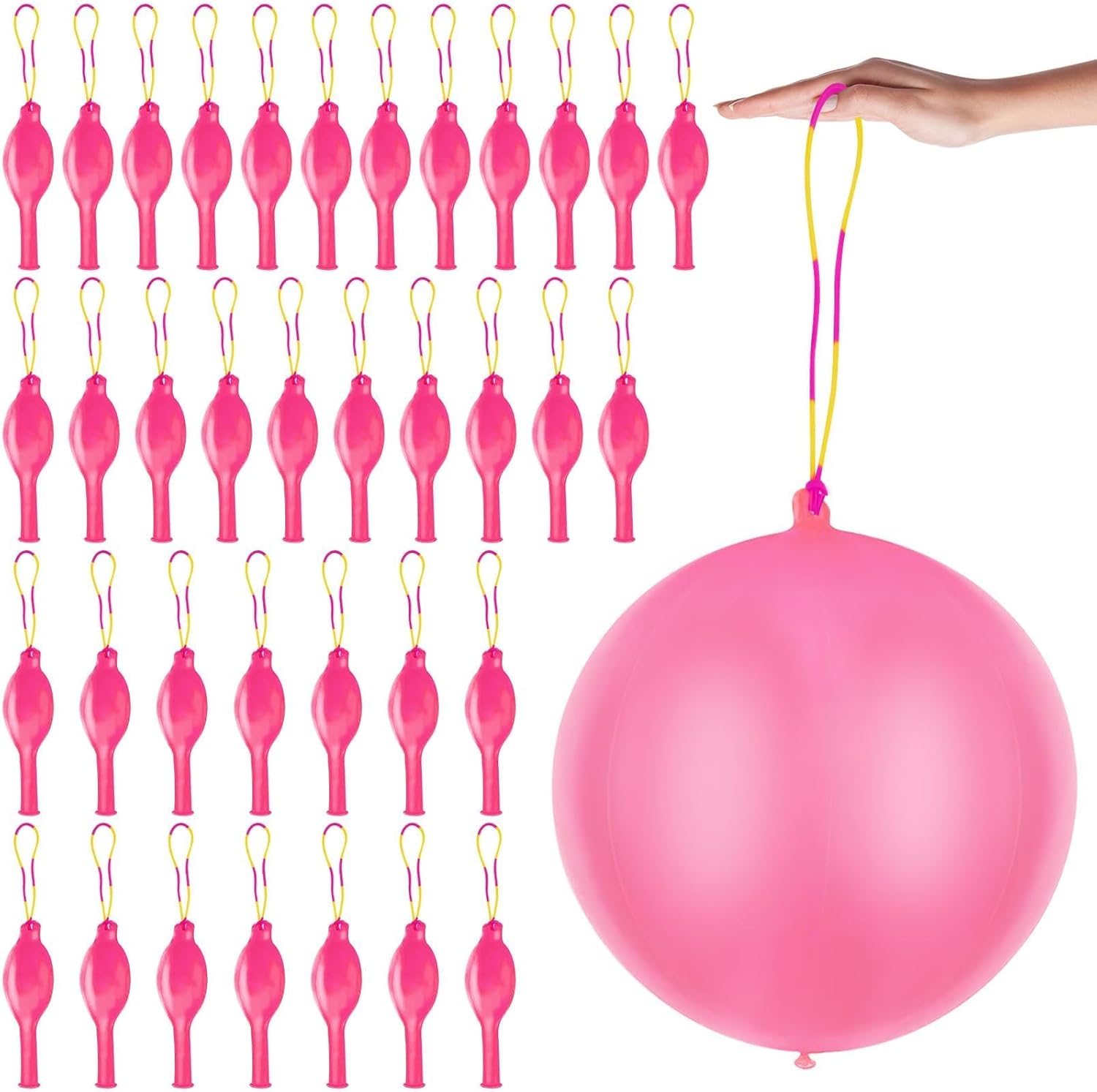 Skiennix 36 Pcs Pink Punch Balloons - Easy Grip Rubber Band Handle | Perfect for Kids’ Birthday Parties & Outdoor Fun