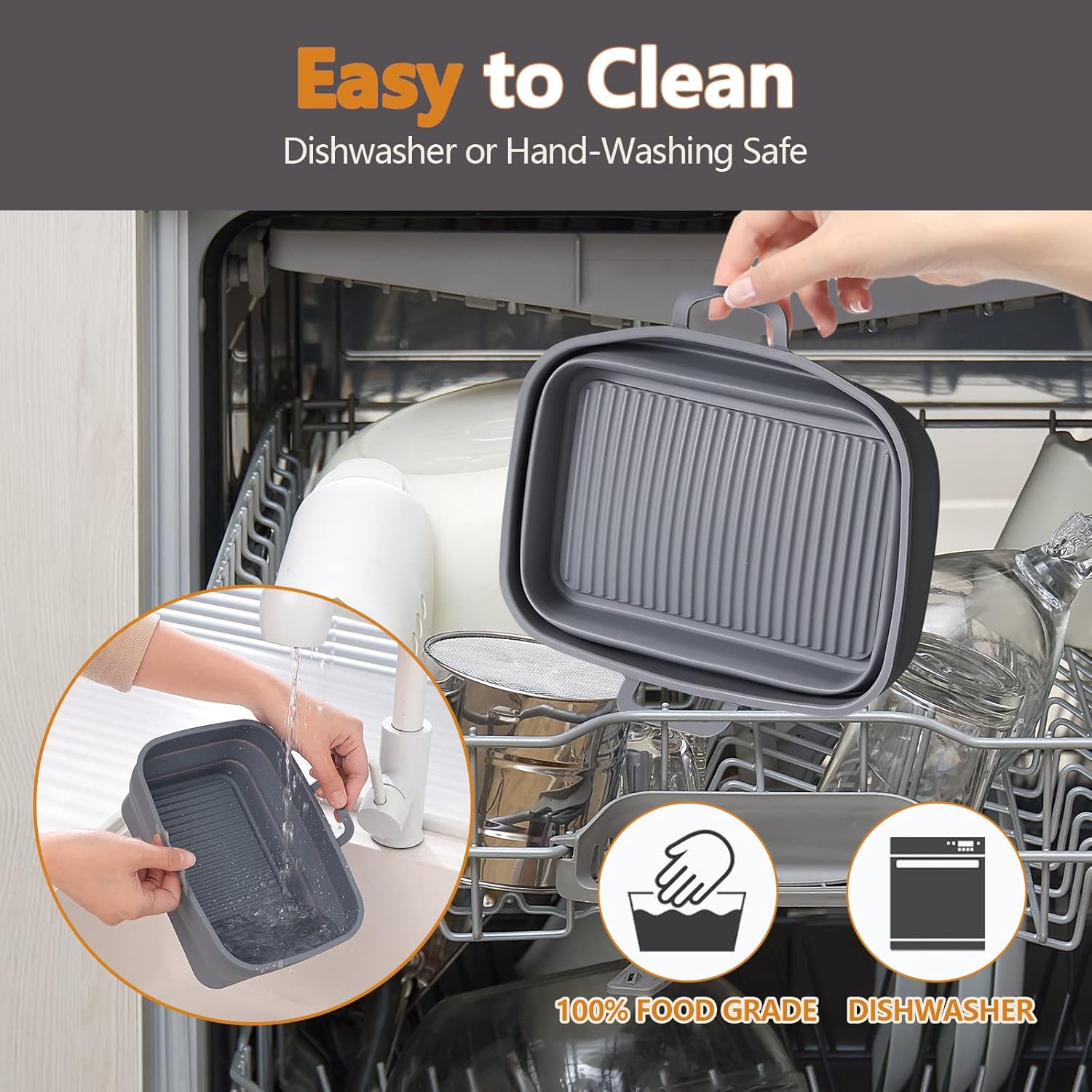 NINJA Air Fryer Silicone Liners - Reusable Collapsible 2-Pack for 8QT & 10QT Baskets | Gray