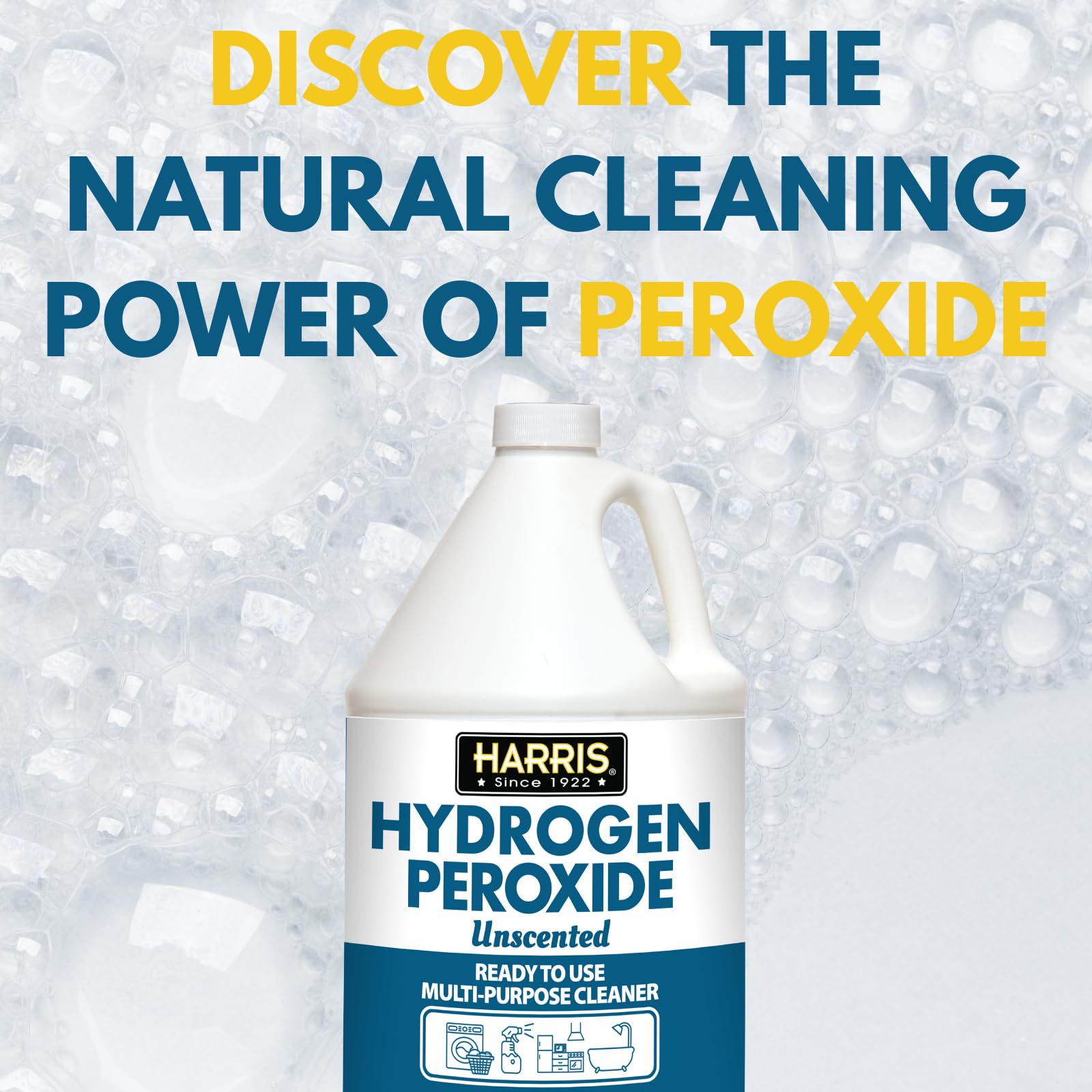 HARRIS Hydrogen Peroxide Ready to Use, 128oz, for Kitchen, Bath, Laundry and Home with Easy Fill Funnel Included, Unscented