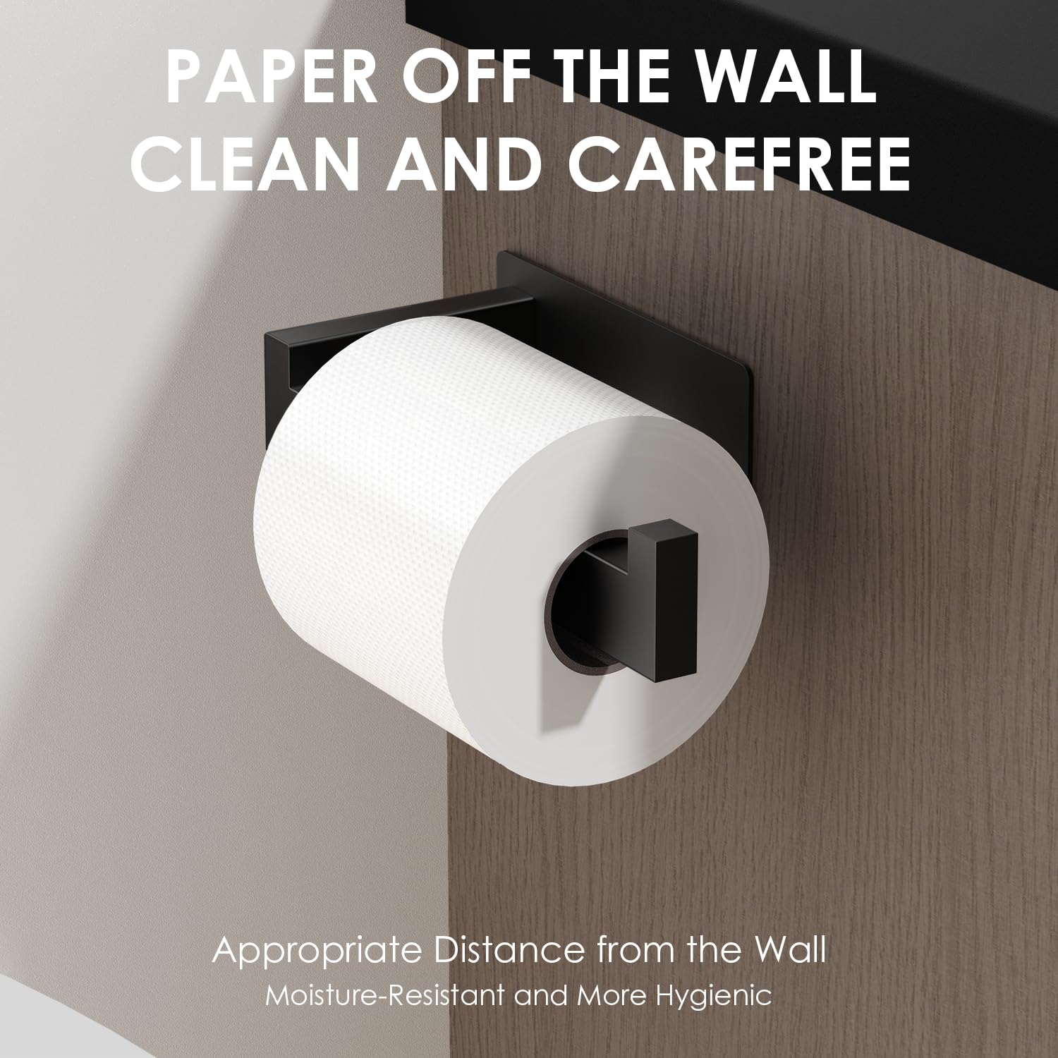 Auxmir Adhesive Toilet Paper Holder, No Drilling Toilet Roll Holder Wall Mount, Premium Thicken SUS304 Stainless Steel, Rustproof Toilet Tissue Holder for Bathroom Kitchen Washroom RV, Black(2 Pack)