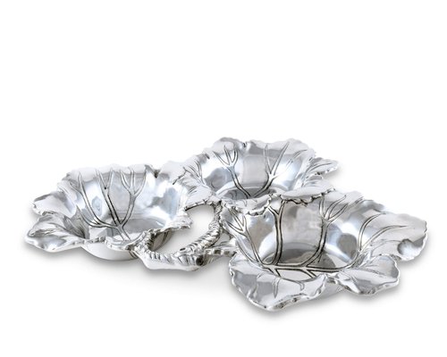 Arthur Court Designs Aluminum Grape 3-Bowls Dip Sauce Serving Bowl Tarnish Free 13 inch Long