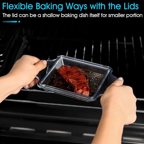 Glass Casserole Dish Set by [Brand Name] - Oven Safe Mini Square 6in x 6in with Glass Lid