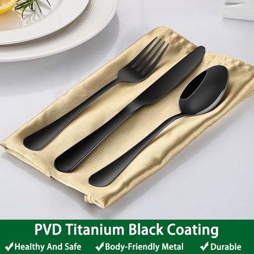 DEHOV 30 PCs Flatware Sets,Black Stainless Steel Silverware Sets Service For 6 Person,Durable Cutlery Sets For Home,Party,Restaurant,Tableware Cutlery Sets