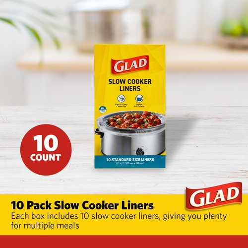 Glad Slow Cooker Liners – 10-Pack for 3-8 Quart Crockpots & Slow Cookers – BPA-Free, 13” x 21” Liners for Fast & Easy Clean-Up
