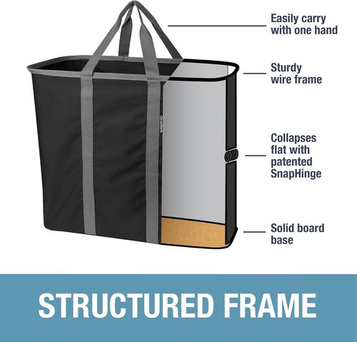 CleverMade Collapsible Laundry Caddy - XXL 64L Foldable Hamper & Tote, Space-Saving Organizer | 2 Pack - Black Gray