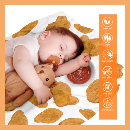 Blanket Chicken Nuggets Fried Throws Gift for Kids Boys Girls Plush Lightweight Sheet Funny Food Stuffed Super Soft Flannel Blankets Men Women Bedding for Party Couch Bed-80"x60" Queen for Adult