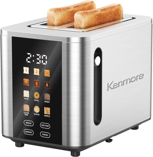 Kenmore 2-Slice Toaster - Touch Screen Control, 6 Shade Settings & Extra Wide Slots | Stainless Steel
