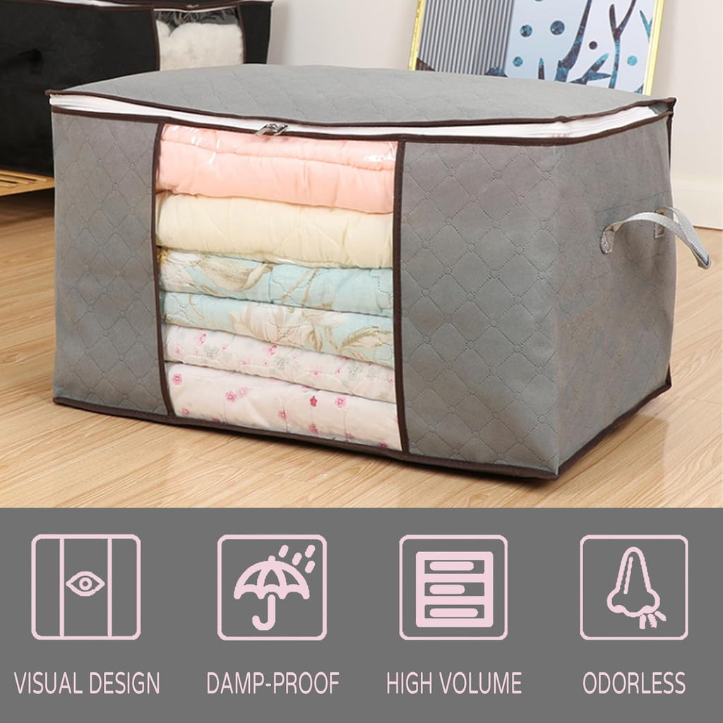 Skiennix 90L Large Foldable Storage Bags - Durable Comforter & Linen Organizer | 10-Pack for Clothes, Toys, Pillows